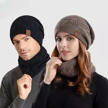 Осенне-зимняя теплая вязаная шапка с флисовой подкладкой, утепленная шапка average size серый