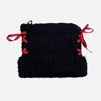 Осенне-зимняя теплая защита ушей, модная универсальная мягкая вязаная шапка с бусинами, милая шерстяная шапка с бантом на шнуровке для женщин M56-58cm чёрный