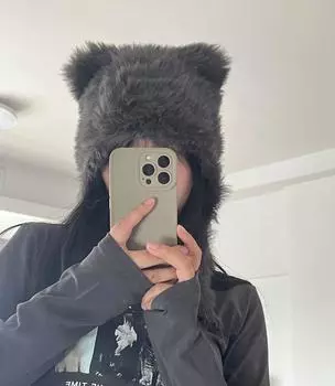 Осенне-зимняя теплая защитная шапка с шнурком для ушей, симпатичная плюшевая женская шапка с игривыми ушками, кружевная шапка Lei Feng, мягкая восковая шапка с медведем M56—58cm белый