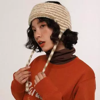 Осенне-зимняя теплая женская защитная шапка ручной работы, вязаная полосатая повязка на голову, без верхней пряжи, спортивная вязаная повязка на голову, модная чёрный