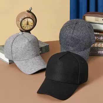 Осенне-зимняя толстая бейсболка с шерстяной подкладкой, кепка с утиным язычком для мужчин и женщин в пожилом возрасте, спортивная теплая шапка 56-58cn чёрный
