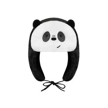 Осенне-зимняя толстая мультяшная черно-белая теплая защитная плюшевая шапка для защиты ушей OneSize чёрный