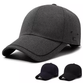 Осенне-зимняя толстая теплая бейсболка для защиты ушей, хлопковая кепка для мужчин среднего возраста, теплая ветрозащитная кепка темно-синий