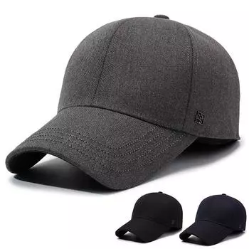 Осенне-зимняя толстая теплая бейсболка для защиты ушей, хлопковая кепка для мужчин среднего возраста, теплая ветрозащитная кепка чёрный