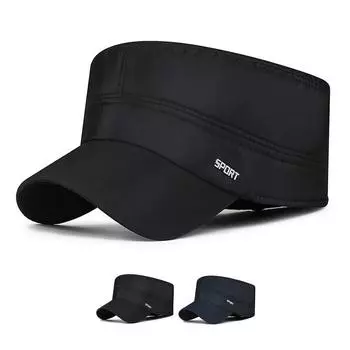 Осенне-зимняя толстая защитная теплая хлопковая кепка мужская утепленная плоская кепка для среднего возраста темно-синий