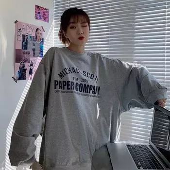 Осенне-зимняя толстовка для студентов, женская, с круглым вырезом, с напечатанными буквами, универсальная, свободная, толстая толстовка с капюшоном M