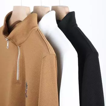 Осенне-зимняя толстовка, мужская бархатная новая повседневная рубашка с воротником-стойкой и половиной молнии, весенне-осенняя футболка с длинными рукавами, рубашка с утолщенным дном M