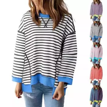 Осенне-зимняя толстовка, простая домашняя, для отдыха, новая, с полосатым узором, с круглым вырезом, модная, с длинным рукавом, с капюшоном, цветная футболка, пуловер S чёрный