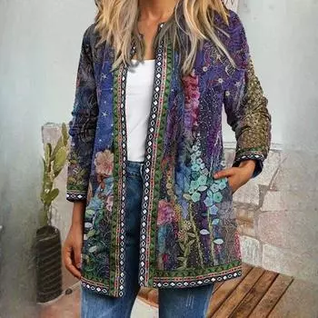Осенне-зимняя толстовка с длинным рукавом в этническом стиле с принтом, кардиган, куртка женская S