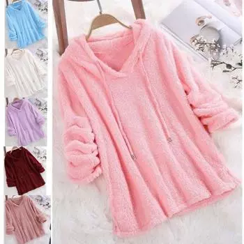 Осенне-зимняя толстовка с длинными рукавами из плюша большого размера для женщин, повседневная однотонная толстовка с капюшоном, хлопковый свитер, пижама для женщин XXXXXL белый