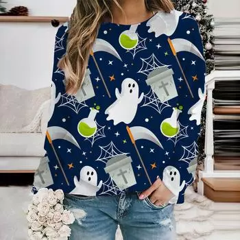 Осенне-зимняя толстовка с капюшоном для женщин с круглым вырезом и 3D-принтом, свободные пуловеры M