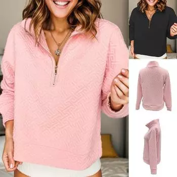 Осенне-зимняя толстовка с капюшоном для женщин на молнии, модная однотонная повседневная толстовка с длинными рукавами для женщин S чёрный