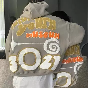 Осенне-зимняя толстовка с капюшоном и свободным верхом в европейском и американском стиле с принтом букв и цифр S