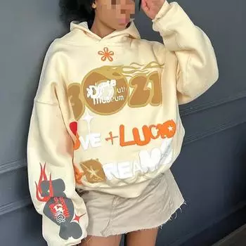 Осенне-зимняя толстовка с капюшоном и свободным верхом в европейском и американском стиле с принтом букв и цифр S