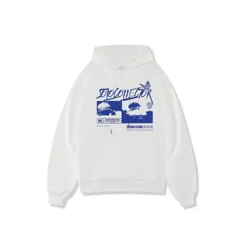 Осенне-зимняя толстовка с капюшоном, мужской принтованный пуловер, верхняя одежда для пары, свободная повседневная куртка с длинными рукавами S белый