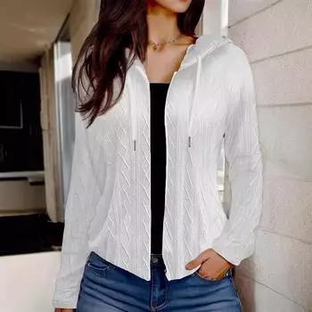 Осенне-зимняя толстовка с капюшоном, застежкой-молнией и длинными рукавами, повседневная куртка на молнии S белый