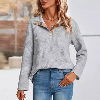 Осенне-зимняя толстовка с капюшоном, женская одежда, серая толстовка в клетку, свободный пуловер с отложным воротником S серый