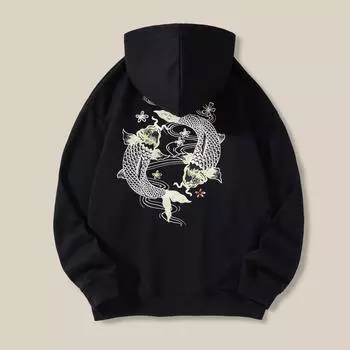 Осенне-зимняя толстовка с принтом кои, мужская модная толстовка с капюшоном, мужской пуловер, повседневная толстовка с капюшоном для пары M