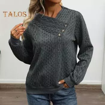 Осенне-зимняя толстовка с пуговицами, V-образным вырезом, плиссировкой, длинными рукавами, свободная, плотная, однотонная, эластичная манжета, повседневная одежда, повседневный топ S темно-серого