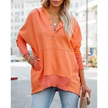 Осенне-зимняя толстовка с V-образным вырезом, капюшоном, разноцветными рукавами «летучая мышь» и свободным верхом из ниток для женщин, толстовки и свитшоты для женщин S синий