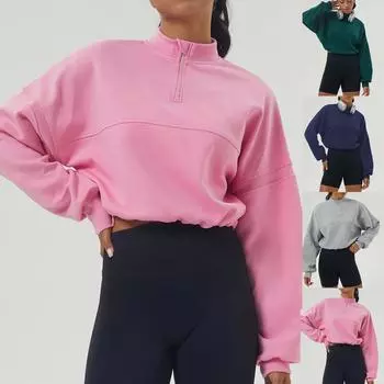 Осенне-зимняя толстовка, спортивная, для отдыха, для йоги, куртка с длинным рукавом, полумолния, одежда для фитнеса, свободная толстовка для женщин S