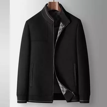 Осенне-зимняя трикотажная молодежная куртка-стойка с воротником-стойкой, теплая, на молнии, короткая шерстяная куртка 170 чёрный