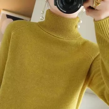 Осенне-зимняя трикотажная рубашка с высоким лацканом для женщин Осенний свитер с длинными рукавами и женским трикотажным топом в стиле реглан M