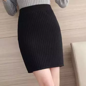 Осенне-зимняя трикотажная юбка средней толщины с разрезом сзади, полуюбка с запахом на ягодицах, женская шерстяная юбка, универсальная короткая юбка S темно-коричневого
