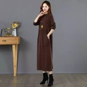 Осенне-зимняя трикотажная юбка-свитер, женская длинная юбка выше колена с внутренним и верхним карманом, длинная юбка XS жёлтый