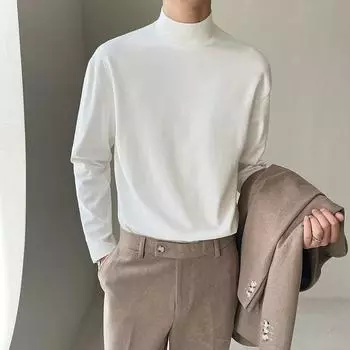 Осенне-зимняя удобная тонкая белая полуводолазка, мужская однотонная футболка с длинными рукавами и верхом большого размера S белый