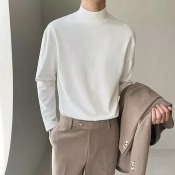 Осенне-зимняя удобная тонкая белая полуводолазка, мужская однотонная футболка с длинными рукавами и верхом большого размера S чёрный