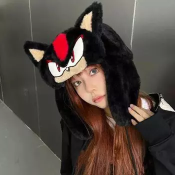 Осенне-зимняя уличная шапка с вышитым рисунком из мультфильма, ветрозащитная черная теплая лыжная шапка Y2K OneSize чёрный