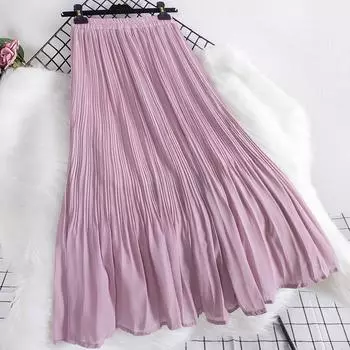Осенне-зимняя универсальная шифоновая плиссированная юбка с высокой талией, трапециевидная юбка-зонтик, длинные юбки для женщин, тонкие