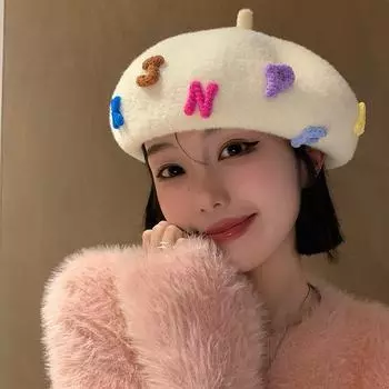 Осенне-зимняя универсальная шляпа художника с большой окружностью головы, показывающая лицо, маленькая шляпа, милая и симпатичная надпись, шерстяной берет для женщины M56-58cm чёрный