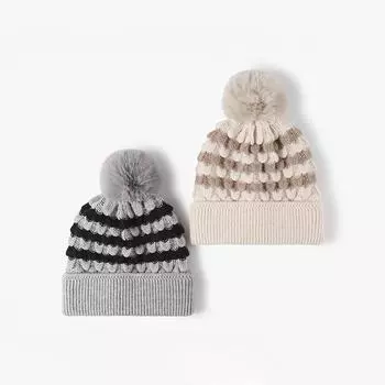 Осенне-зимняя универсальная женская вязаная шапка с защитой от ушей Hairball с большой головой, бархатная холодная шапка, модная цветная вязаная шапка Adjustable