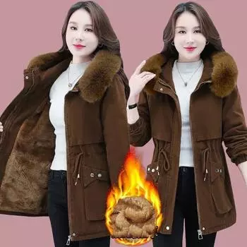 Осенне-зимняя устойчивая к холоду и теплая куртка, свободное повседневное стеганое пальто, женские большие размеры, плюшевый меховой воротник, толстые пуховые хлопковые куртки XXXXXL чёрный