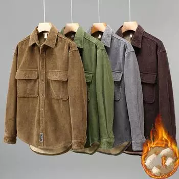 Осенне-зимняя утепленная и утепленная повседневная куртка-рубашка мужская молодежная винтажная большого размера XXXL зелёный