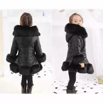 Осенне-зимняя утепленная куртка для девочек с капюшоном и меховым воротником, теплая однотонная ветрозащитная куртка 160cm