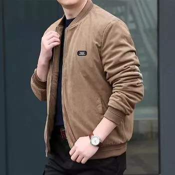 Осенне-зимняя утепленная свободная повседневная куртка большого размера для мужчин среднего и пожилого возраста Осенне-зимняя мужская куртка с хлопковой подкладкой M чёрный