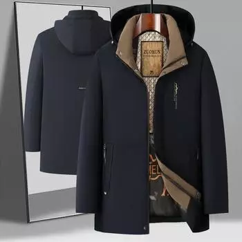 Осенне-зимняя утепленная верблюжья флисовая одежда для бизнеса и отдыха с хлопковой подкладкой. Куртки с хлопковой подкладкой для мужчин среднего возраста и куртки для отцов. 175 темно-синий