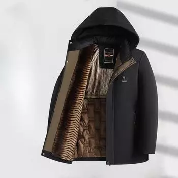 Осенне-зимняя утолщенная бархатная шапка-ушанка для мужчин среднего возраста, теплая куртка с хлопковой подкладкой L хаки