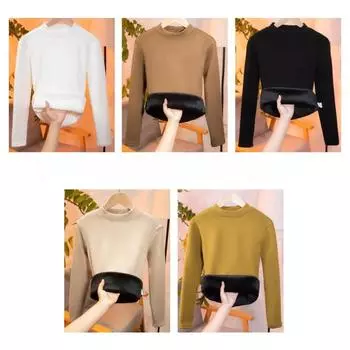 Осенне-зимняя утолщенная базовая рубашка с полувысоким воротником и флисовой подкладкой, женский внутренний облегающий топ с длинными рукавами M чёрный