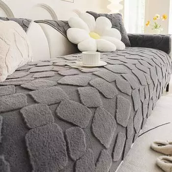 Осенне-зимняя утолщенная диванная подушка, однотонный чехол для дивана с геометрическими блоками, нескользящая декоративная плюшевая диванная подушка для гостиной 70x70cm 1pcs