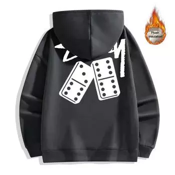 Осенне-зимняя утолщенная плюшевая толстовка с принтом чернобурой лисы высокого качества из хлопка высокого качества с двойным принтом в виде кубиков S темно-синий