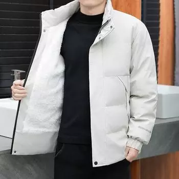 Осенне-зимняя утолщенная повседневная одежда из овечьей шерсти с воротником-стойкой и хлопковой подкладкой, теплая одежда из графена с хлопковой подкладкой для мужчин M чёрный