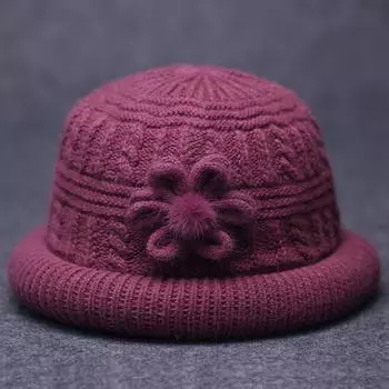 Осенне-зимняя утолщенная шерстяная шапка для среднего и пожилого возраста, шляпа-ведро для пожилых женщин, детская плюшевая теплая вязаная шапка для бабушки One Size