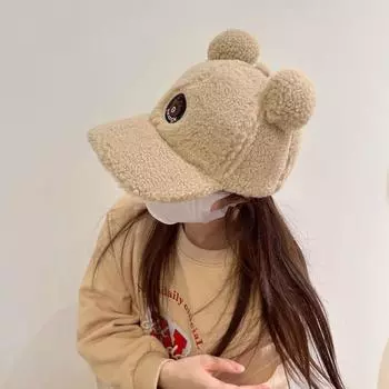 Осенне-зимняя утолщенная теплая бейсболка из овечьей шерсти для женщин, новая универсальная симпатичная кепка с ушками-комками M56-58cm хаки