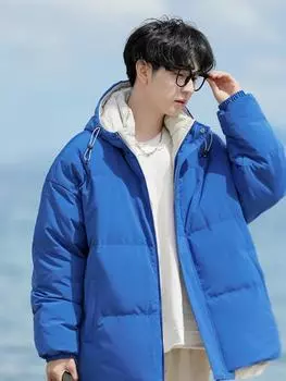 Осенне-зимняя утолщенная теплая хлопковая одежда с длинными рукавами и капюшоном для мужчин, простая однотонная модная брендовая хлопковая одежда для пар S белый