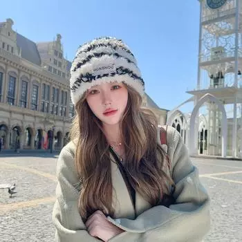 Осенне-зимняя утолщенная теплая шерстяная шапка с цветными полосками, сотни плюшевых пуловеров, женская шапка