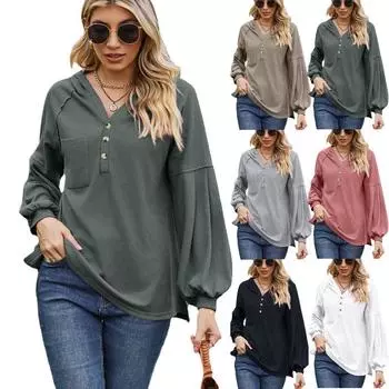 Осенне-зимняя вафельная толстовка с капюшоном на пуговицах с длинными рукавами женская одежда Толстовки и свитшоты (Женский) S армия зеленый